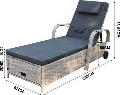 Rattan Sonnenliege, Gartenliege mit verstellbarer Rückenlehne