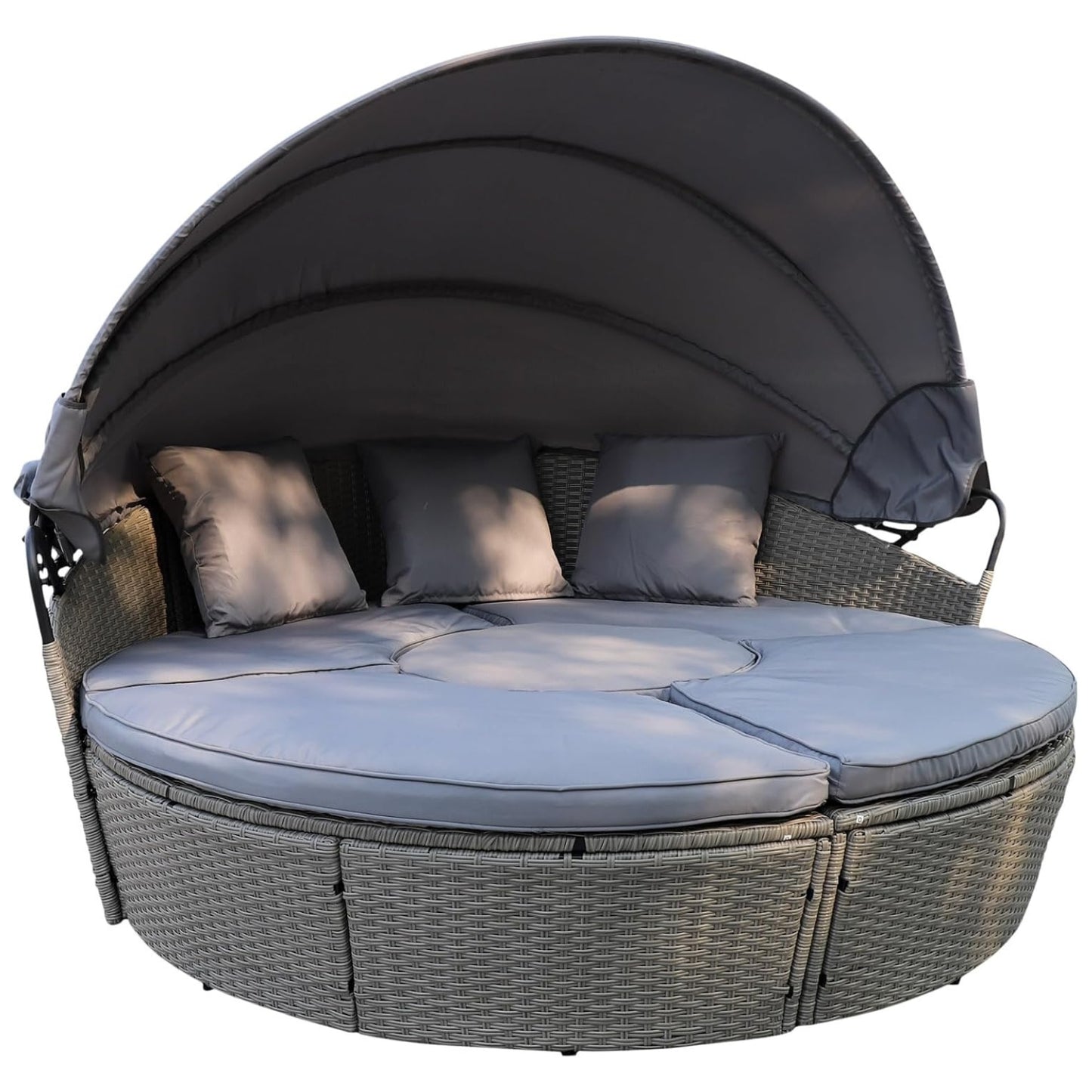 Polyrattan Sonneninsel Ø 180 cm, Farbe Grau/Grau inkl. Regenplane