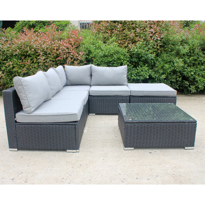 Polyrattan Gartenmöbelset, 4-5 Sitzer, plus Hocker & Tisch mit Glasplatte